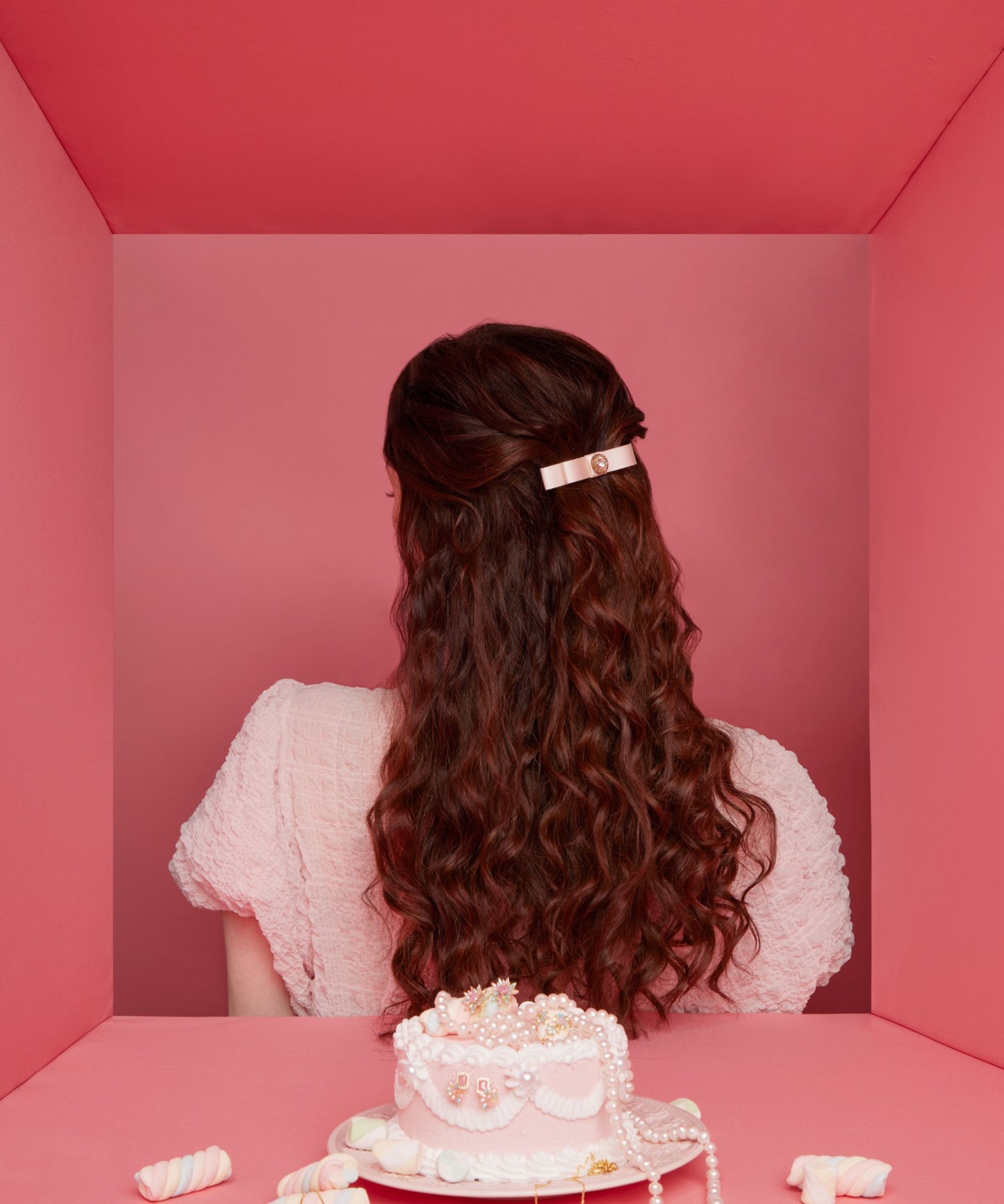 Elda Barrette L クリスタル サテンリボン バレッタ ヘアアクセサリー