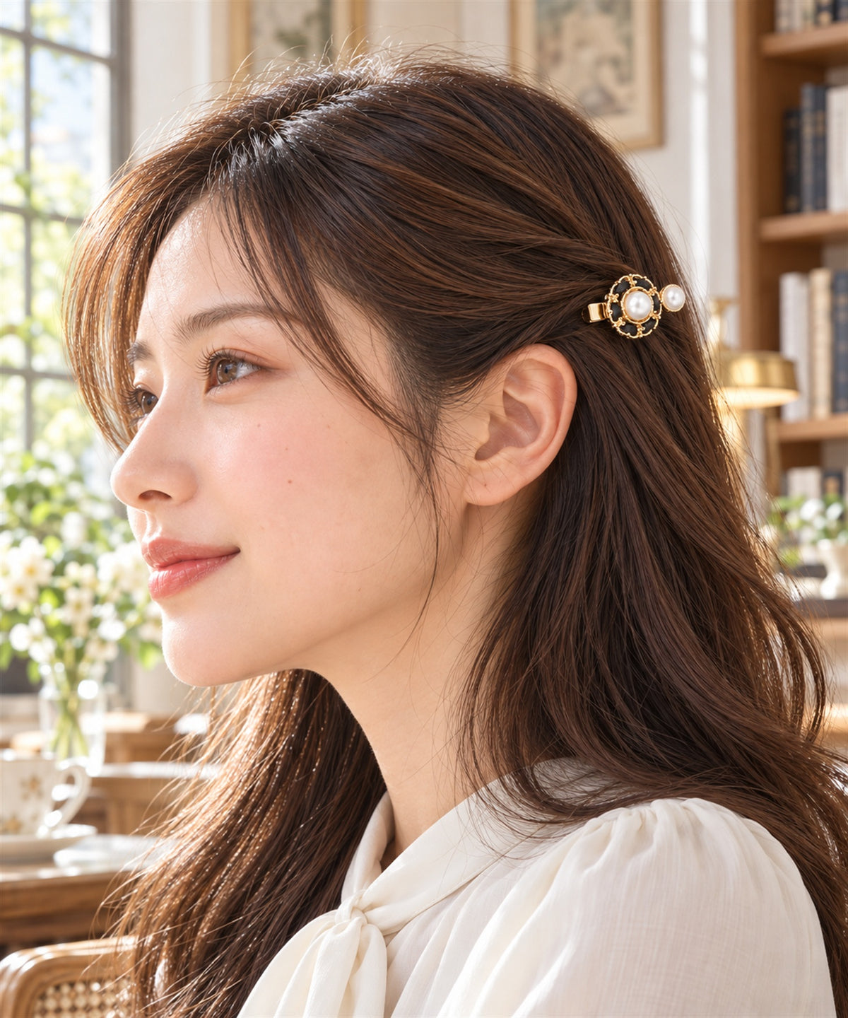 Melabianca Luna ルナ ミニ ヘアクリップ ブラック 着用イメージ