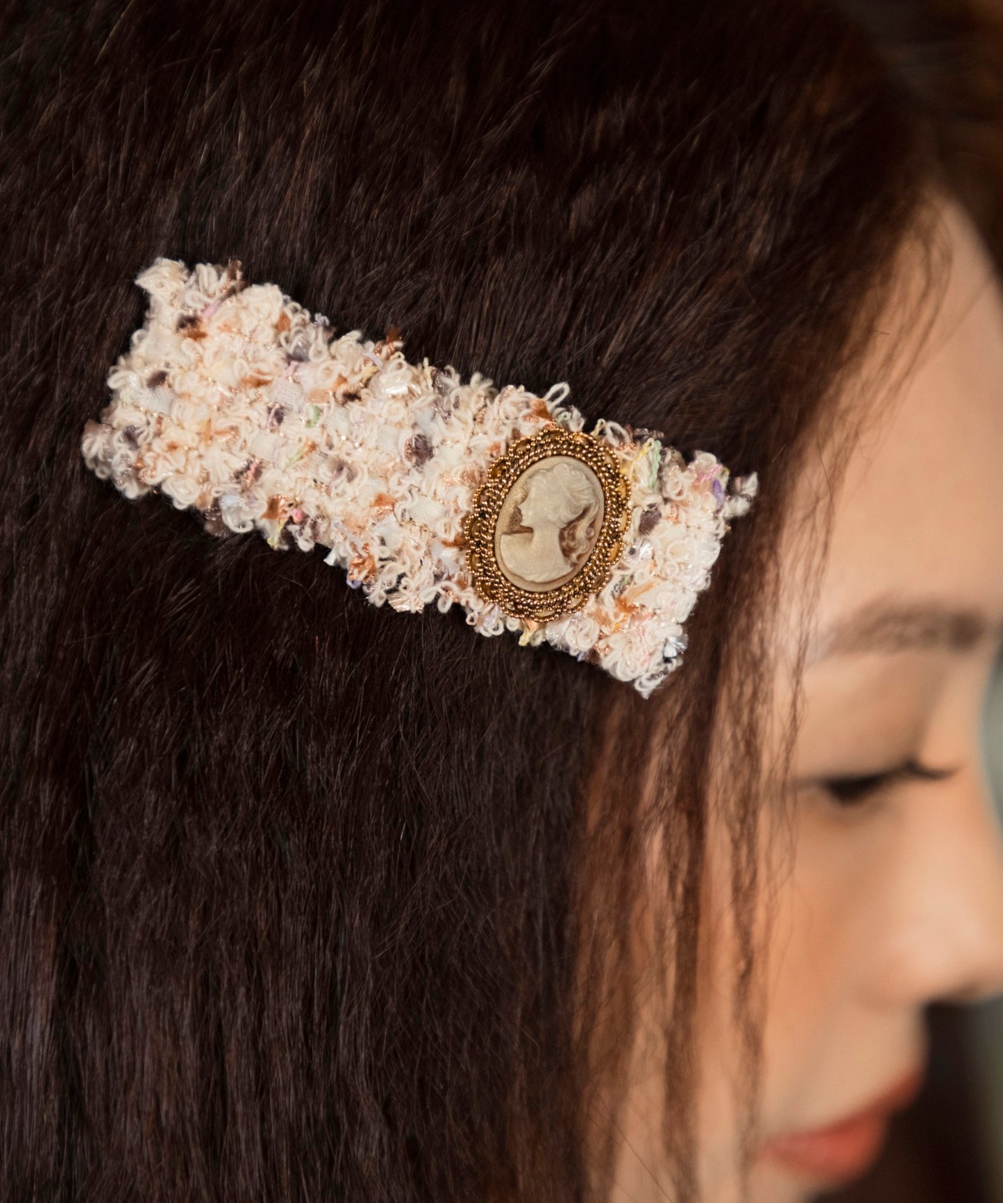 Sofien Hair Clip Pin ツイード リボン ヘアピン カメオ ヘアクリップ