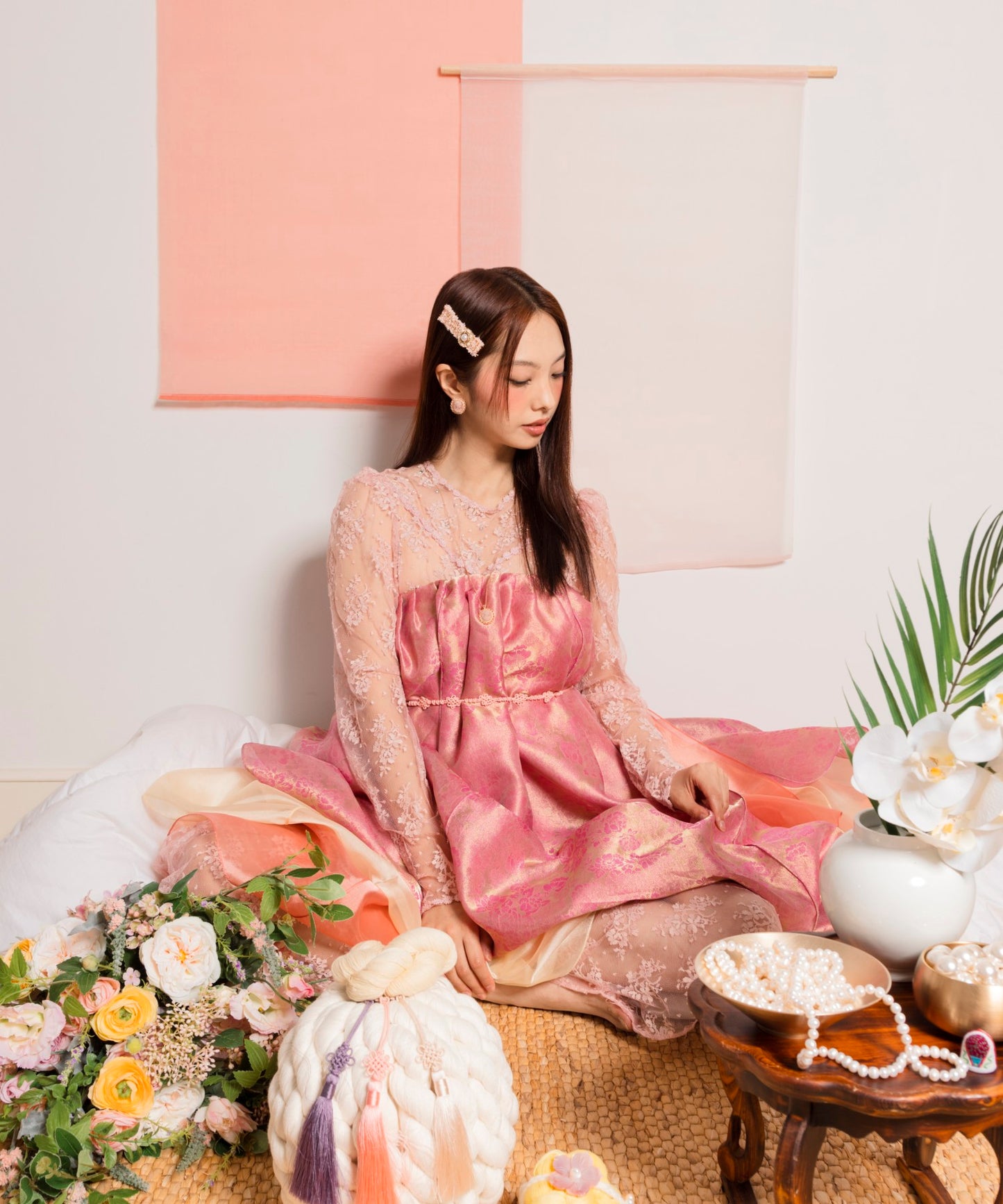 Luna Tweed Clip Pin ツイード リボン レザー パール ヘアピン