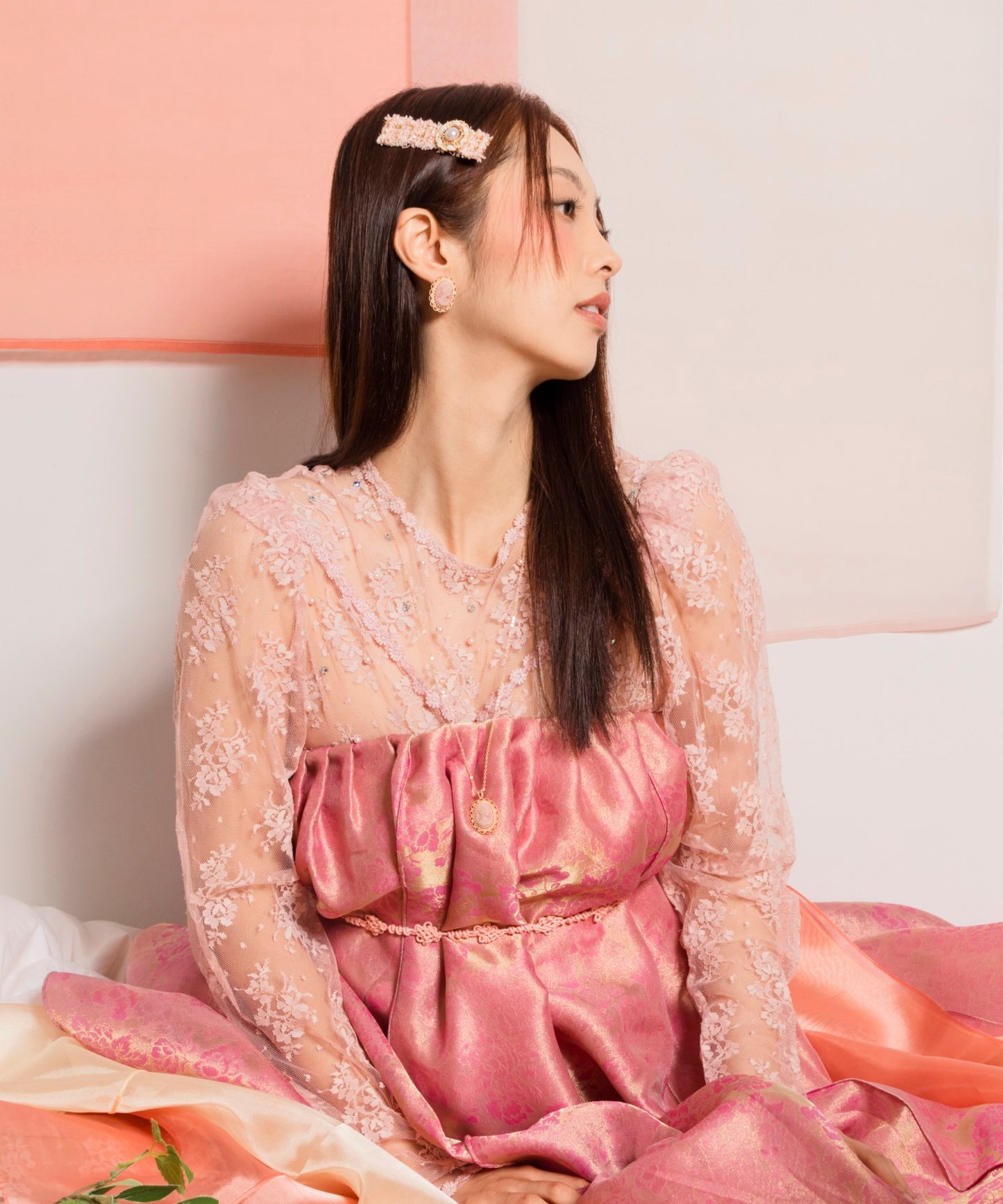 Luna Tweed Clip Pin ツイード リボン レザー パール ヘアピン