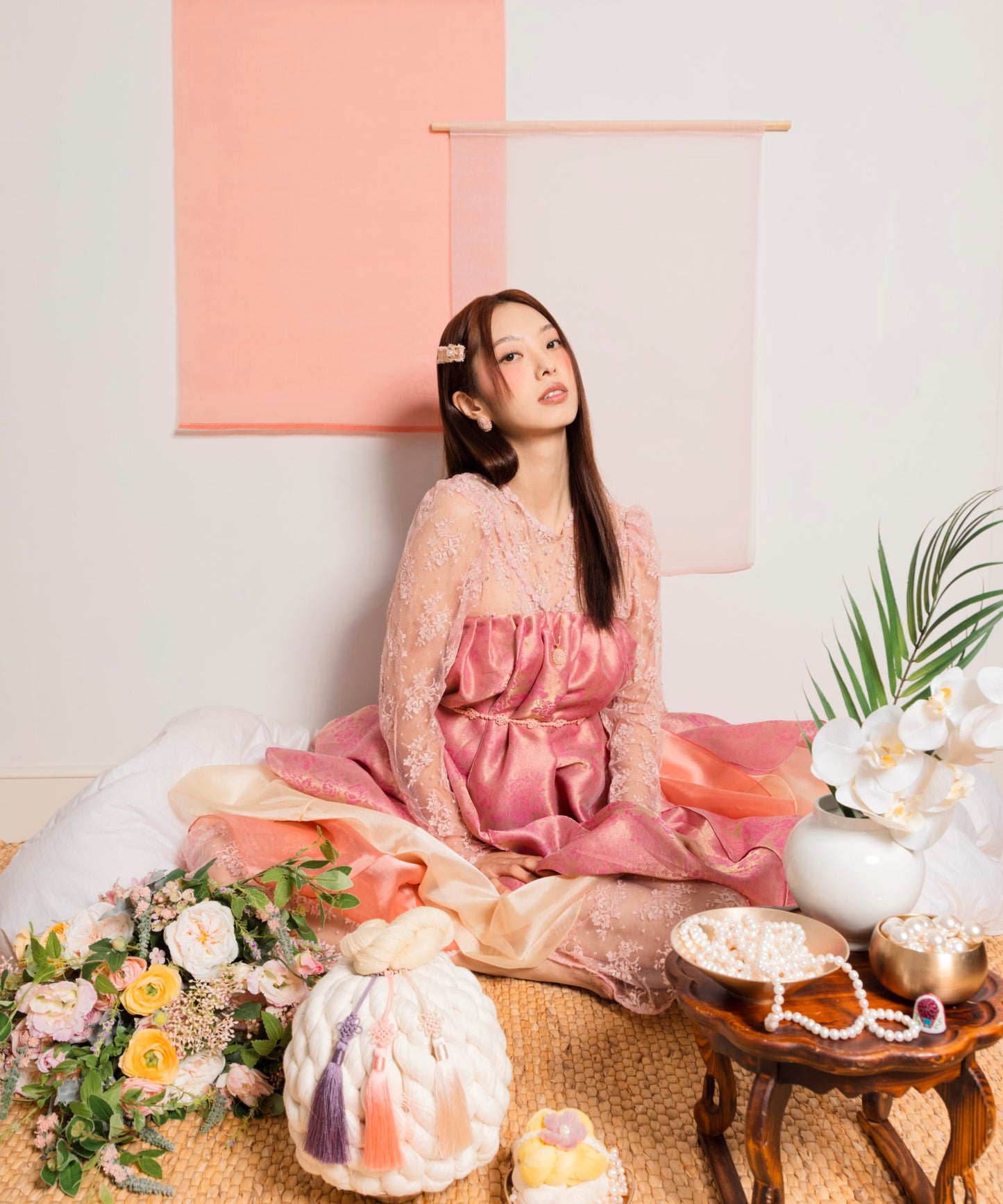 Luna Tweed Clip Pin ツイード リボン レザー パール ヘアピン