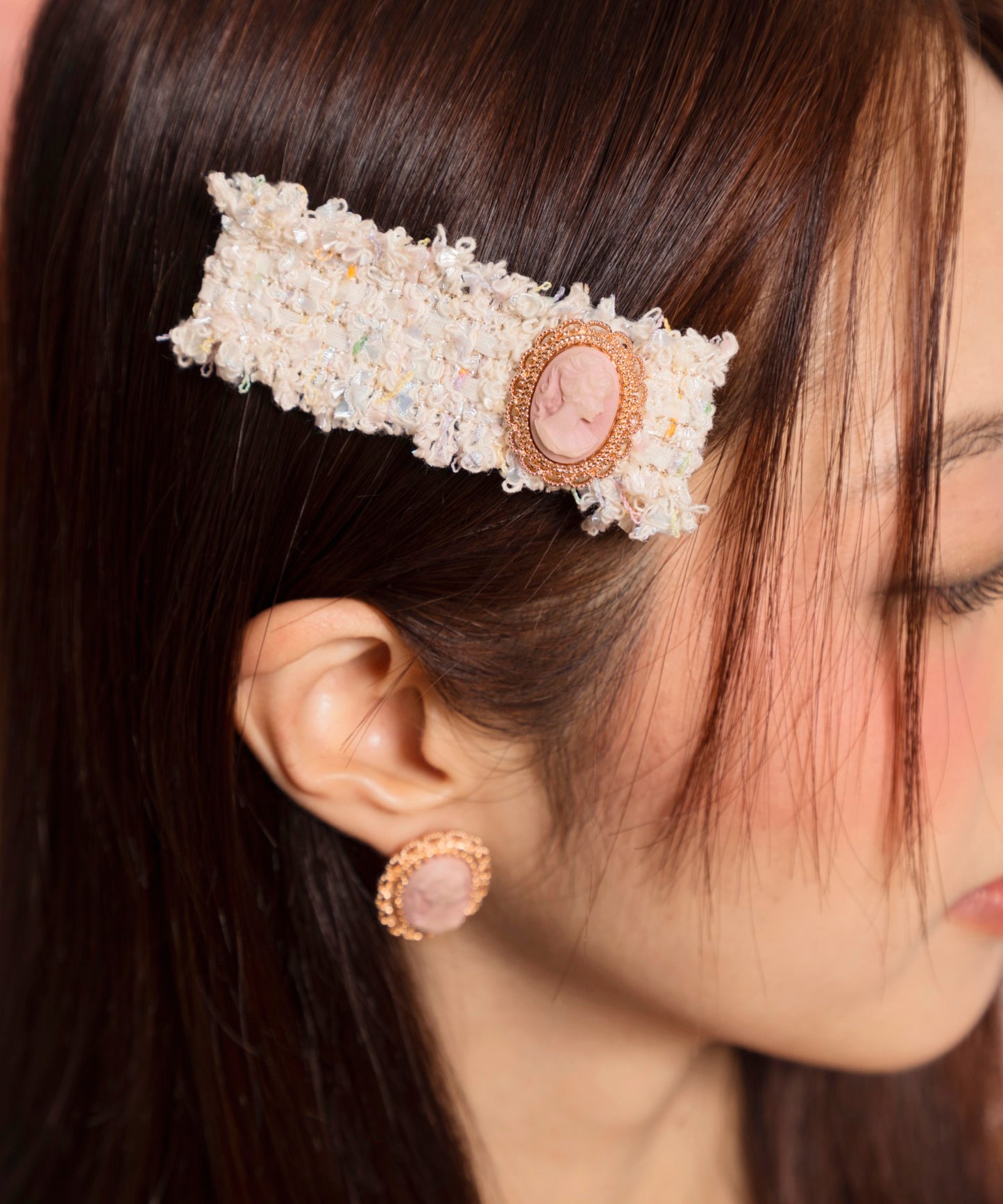 Sofien Hair Clip Pin ツイード リボン ヘアピン カメオ ヘアクリップ