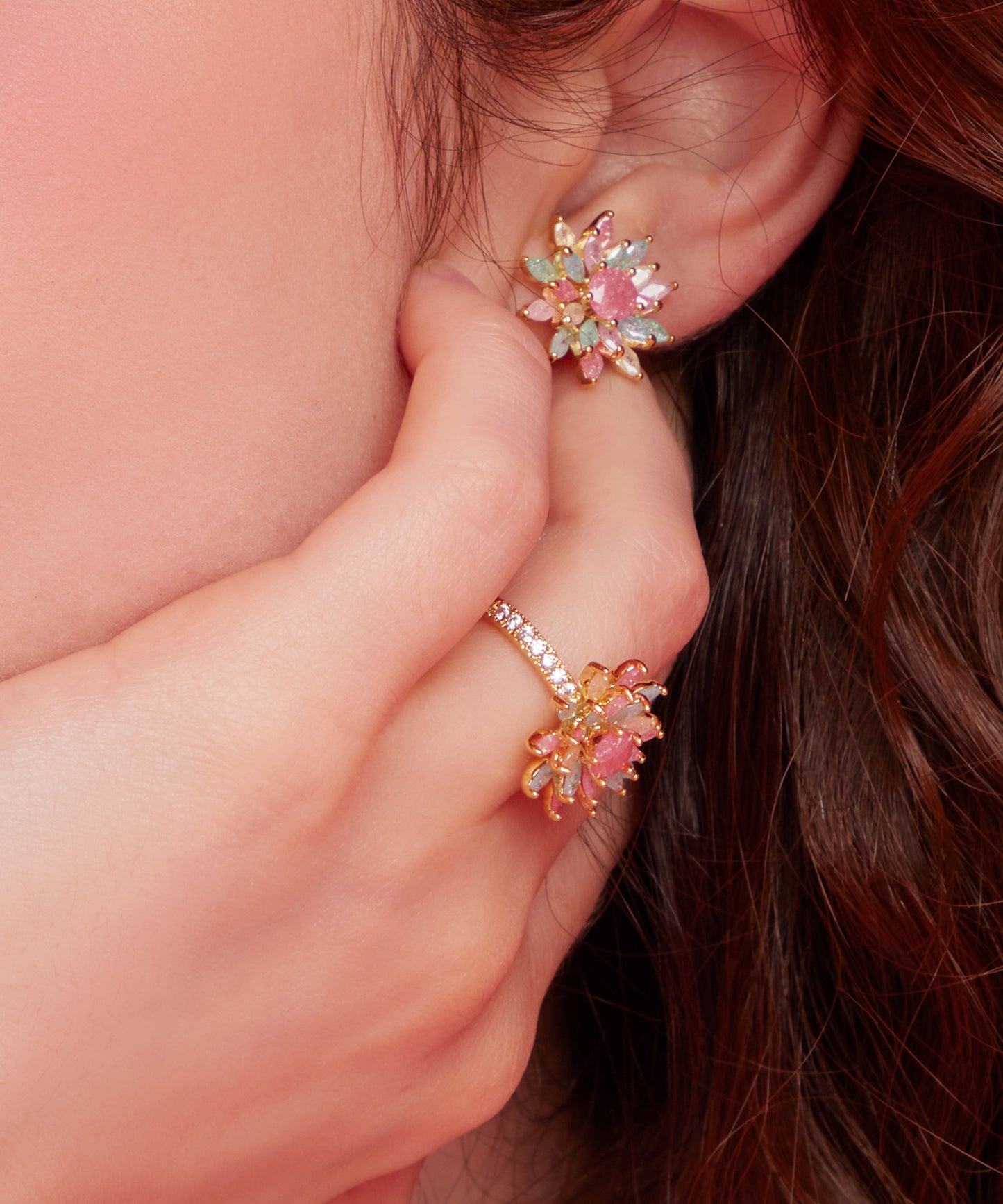 Princi Ear フラワーデザイン キュービックジルコニア ピアス