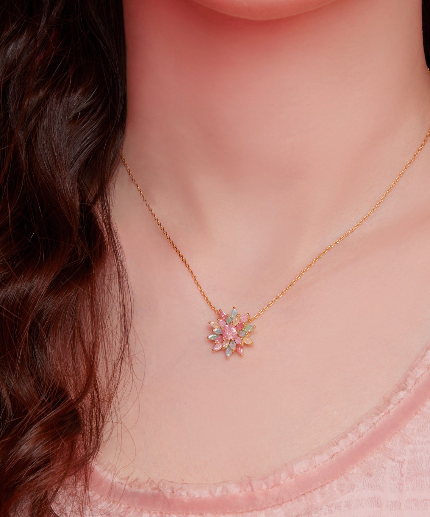 Princi NK フラワー キュービックジルコニア ネックレス アクセサリー