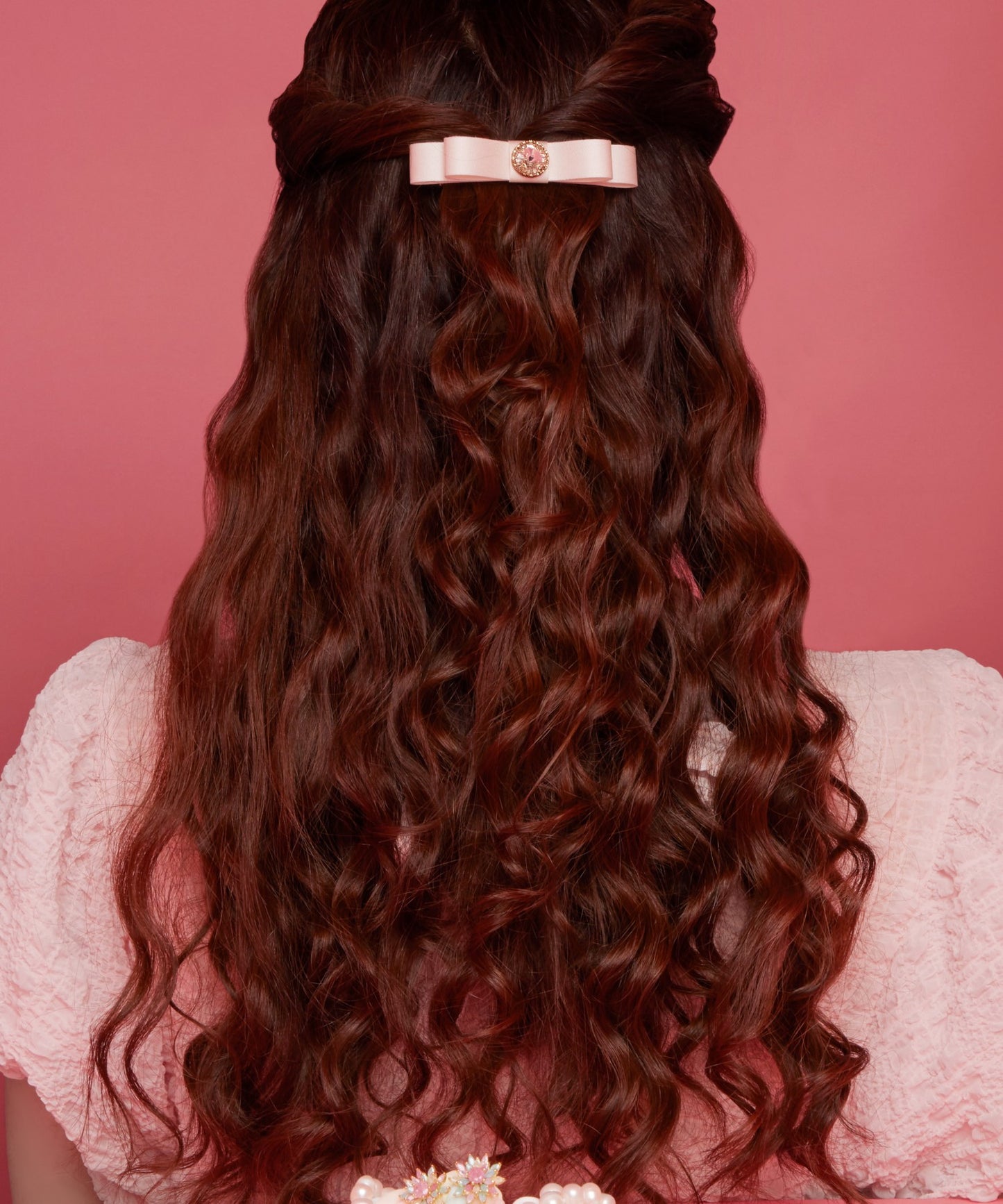Elda Barrette L クリスタル サテンリボン バレッタ ヘアアクセサリー