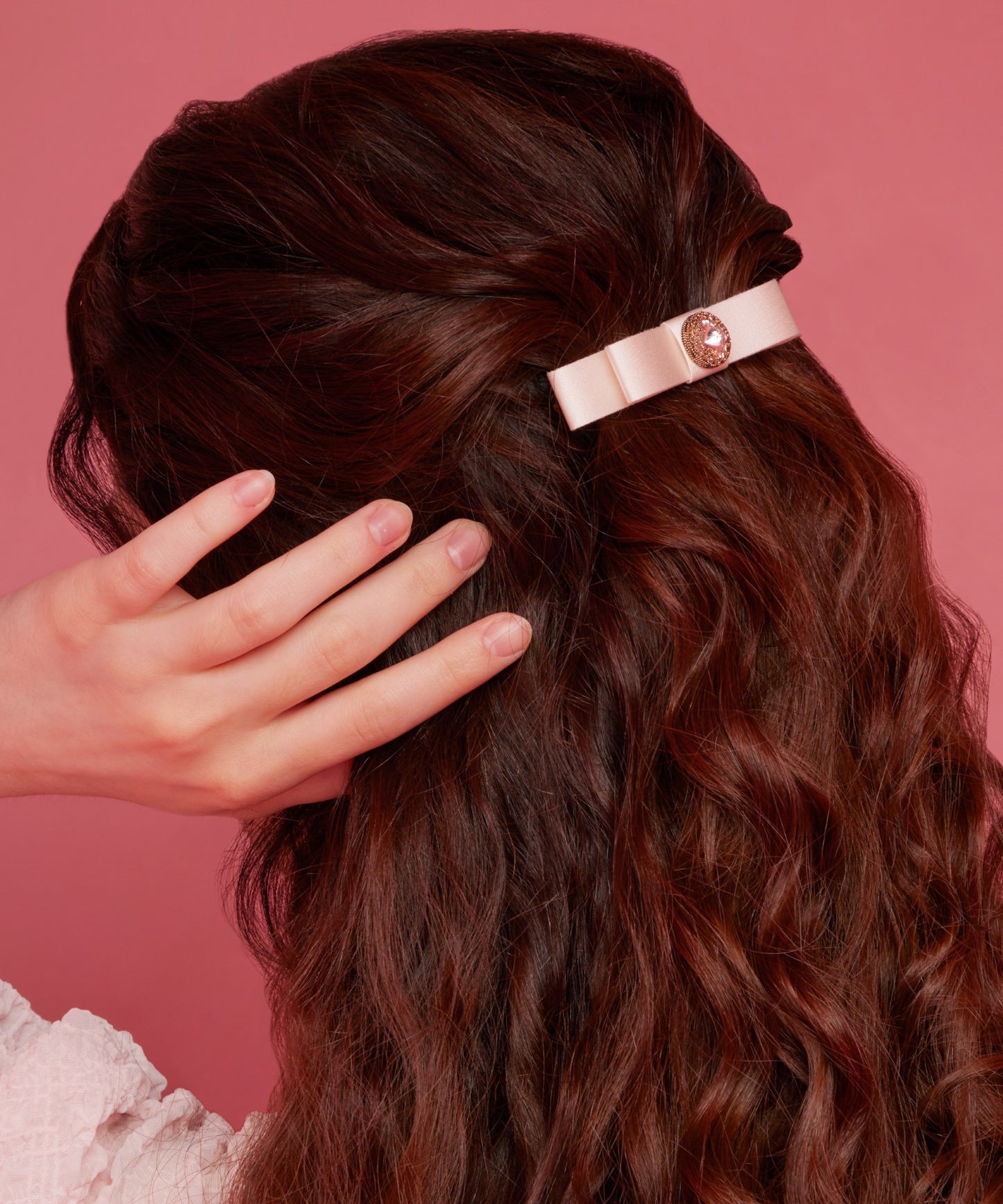 Elda Barrette L クリスタル サテンリボン バレッタ ヘアアクセサリー