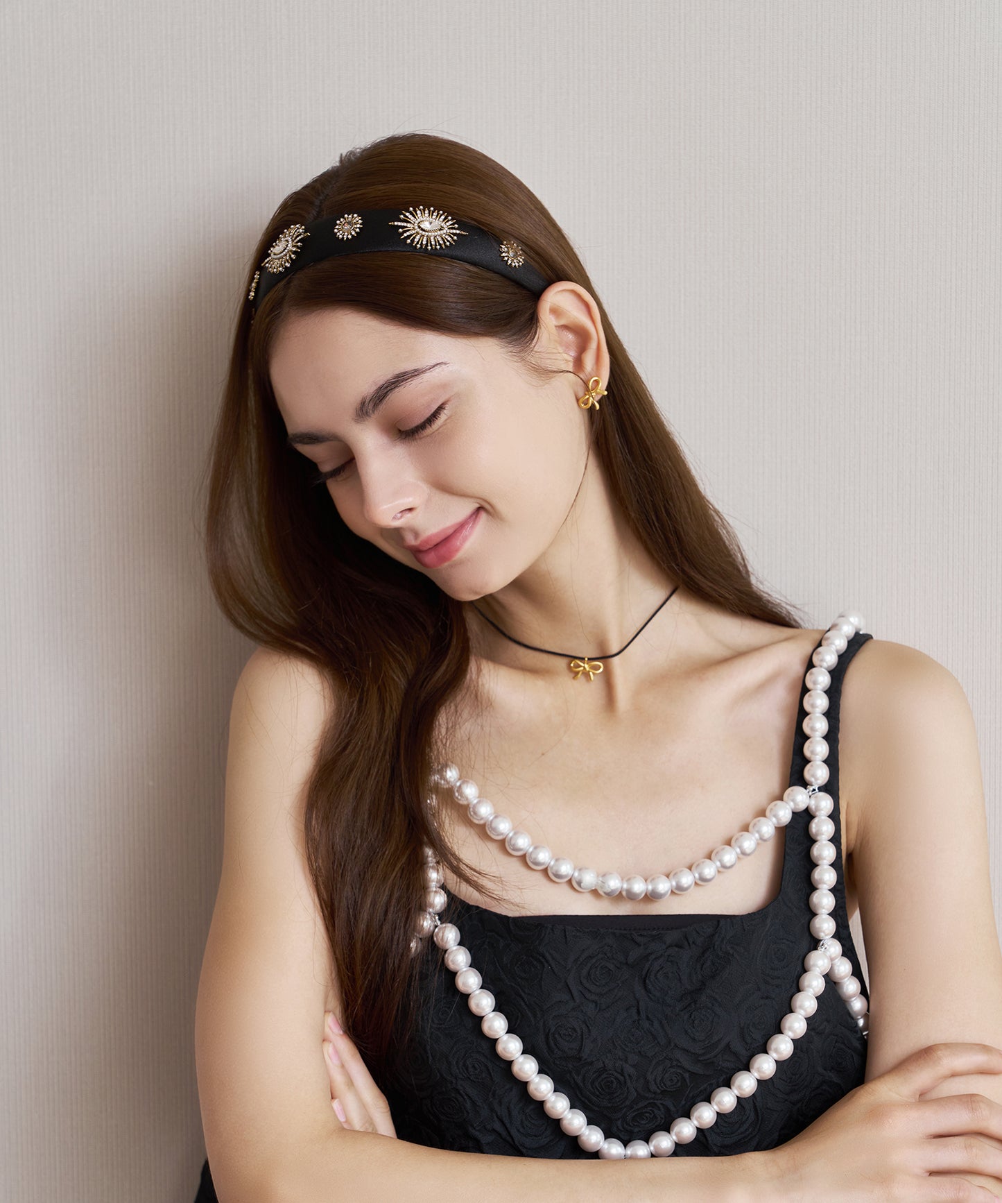 Julie Hair Band パール サテン アンティーク ジュリー ヘアバンド ヘアカチューシャ