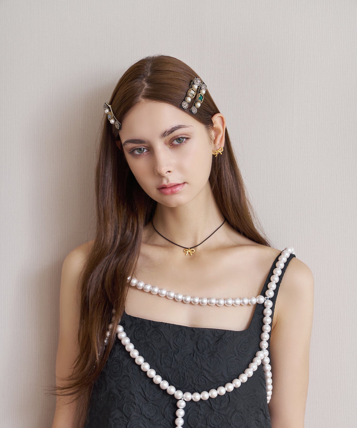 レナ クリスタル パール アンティーク ミニ ヘアクリップ | Mela