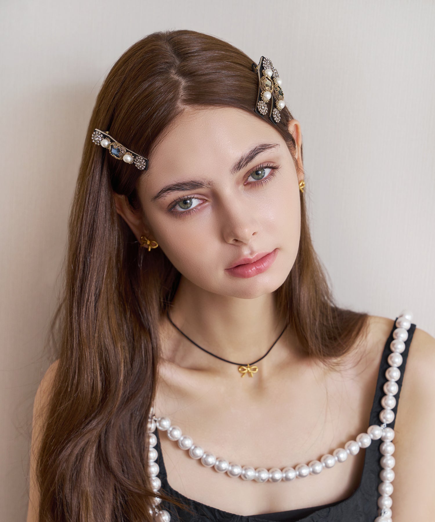 レナ クリスタル パール アンティーク ミニ ヘアクリップ | Mela