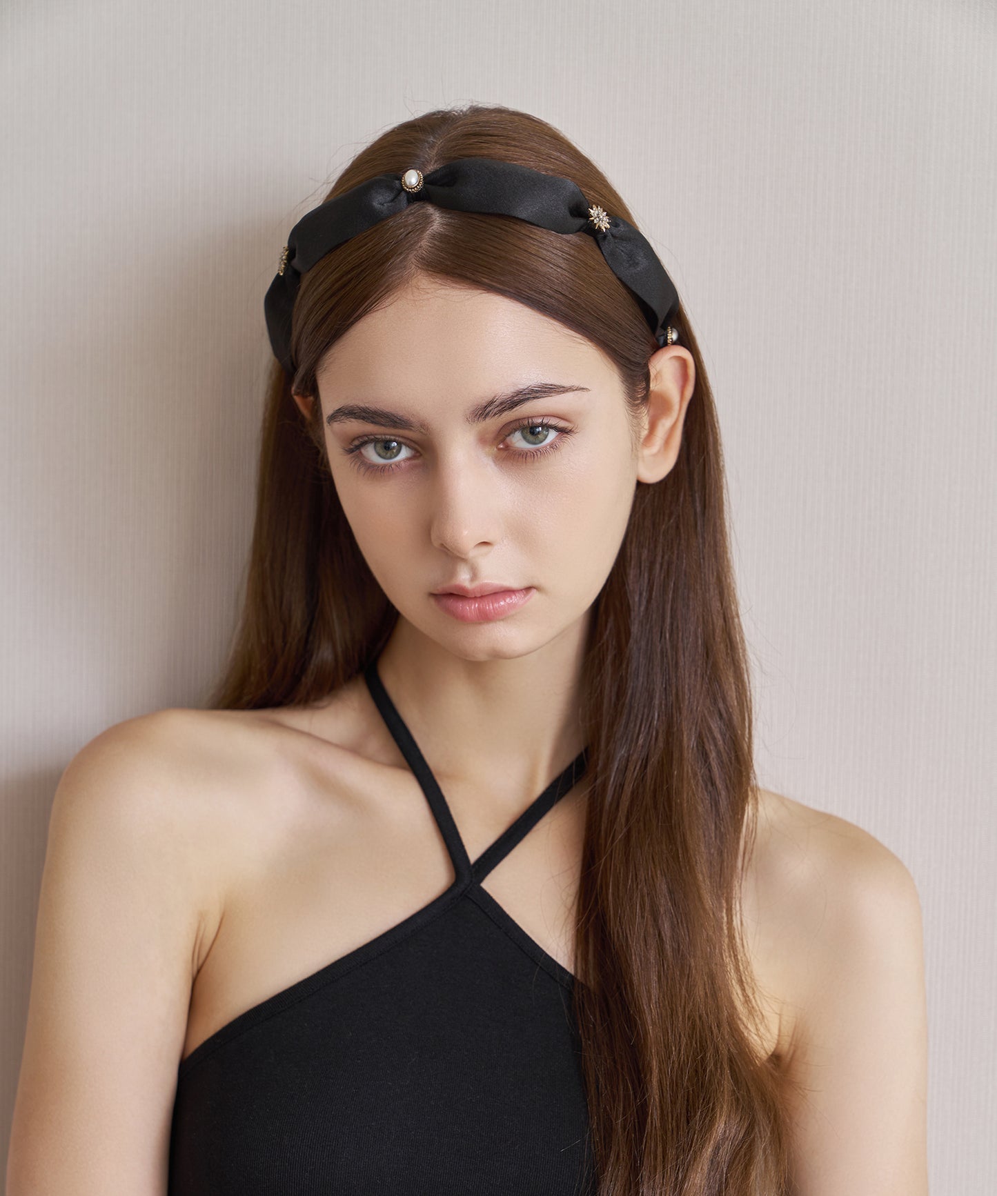 Collina Hair Band チェコクリスタル パール サテン コリーナ ヘアバンド