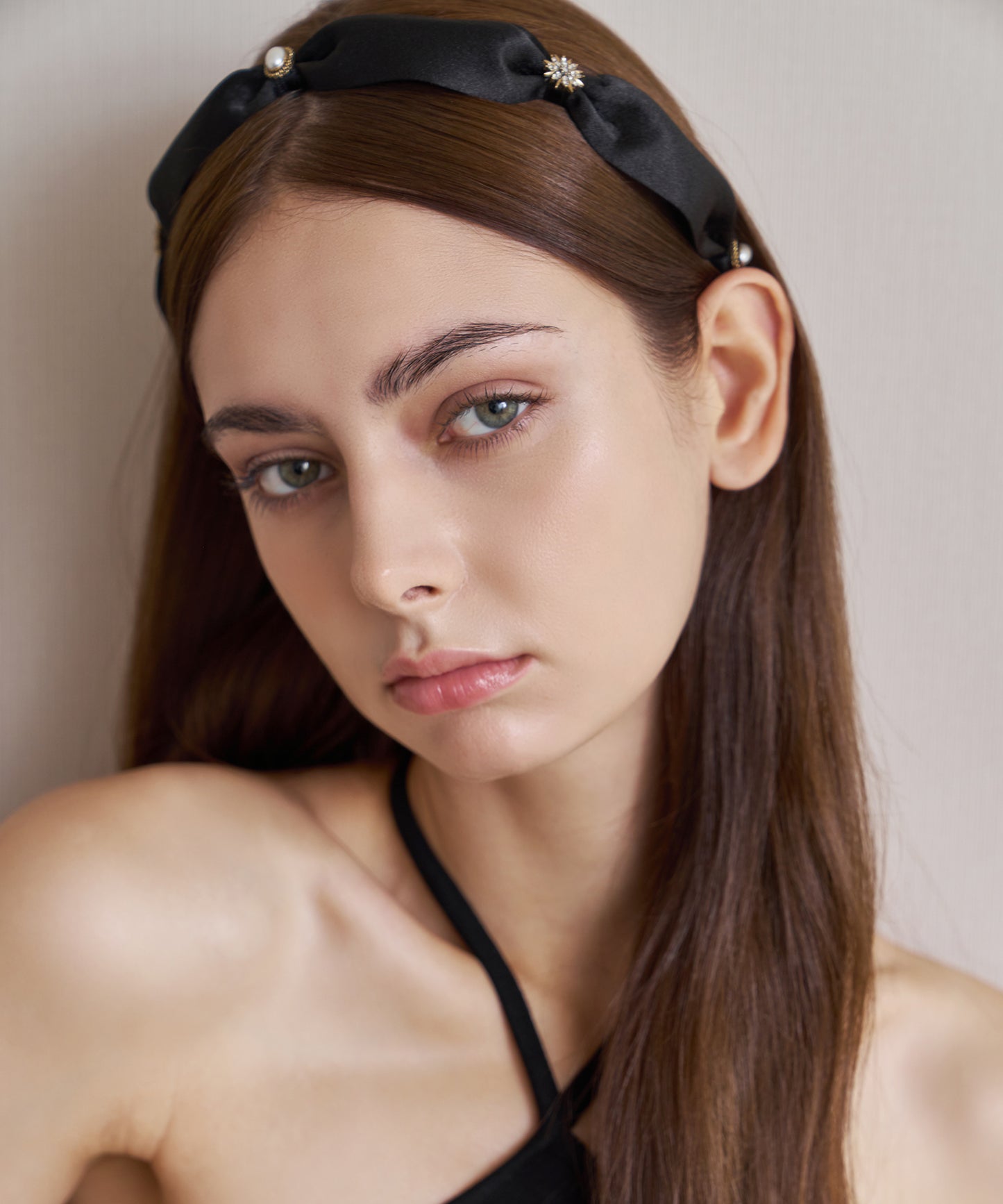 Collina Hair Band チェコクリスタル パール サテン コリーナ ヘアバンド