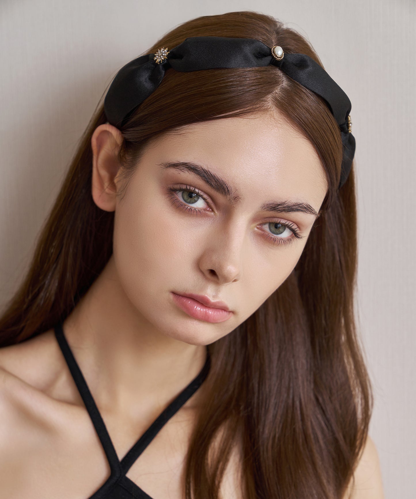 Collina Hair Band チェコクリスタル パール サテン コリーナ ヘアバンド