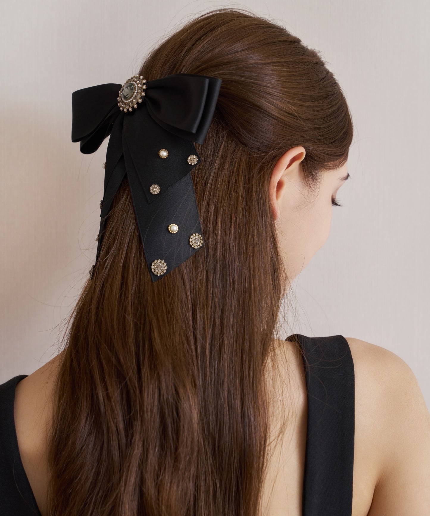 Nerori  Barrette クリスタル パール サテン ビック リボン バレッタ