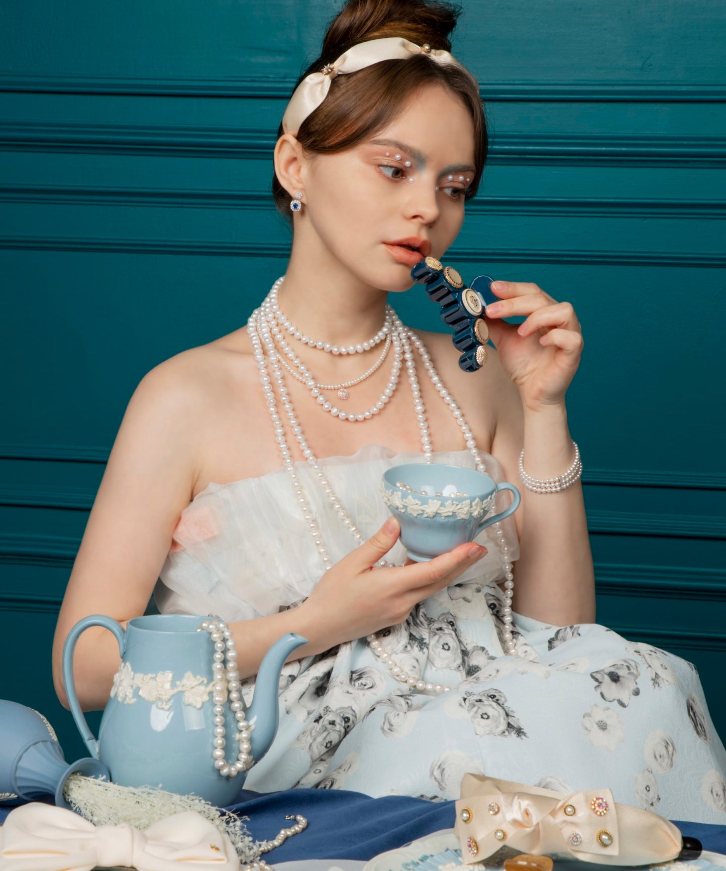 Collina Hair Band チェコクリスタル パール サテン コリーナ ヘアバンド