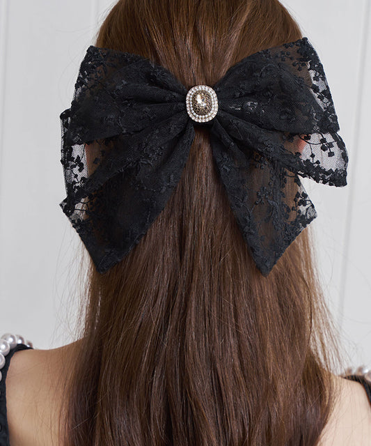 Cane Barrette 透け感 レース ビッグリボン バレッタ