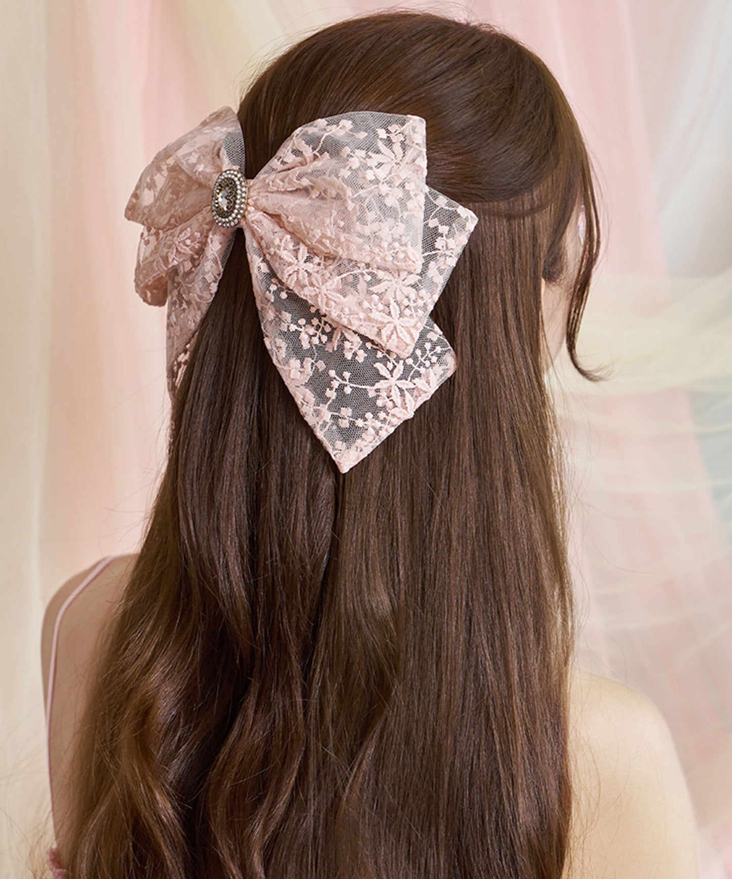 【NEW】Cane Barrette 透け感 レース ビッグリボン バレッタ メラビアンカ 韓国ヘアアクセサリー ブランド