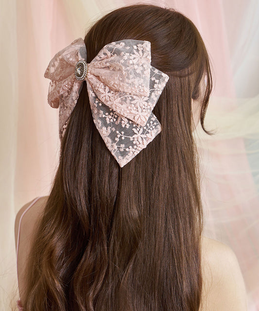 Cane Barrette 透け感 レース ビッグリボン バレッタ