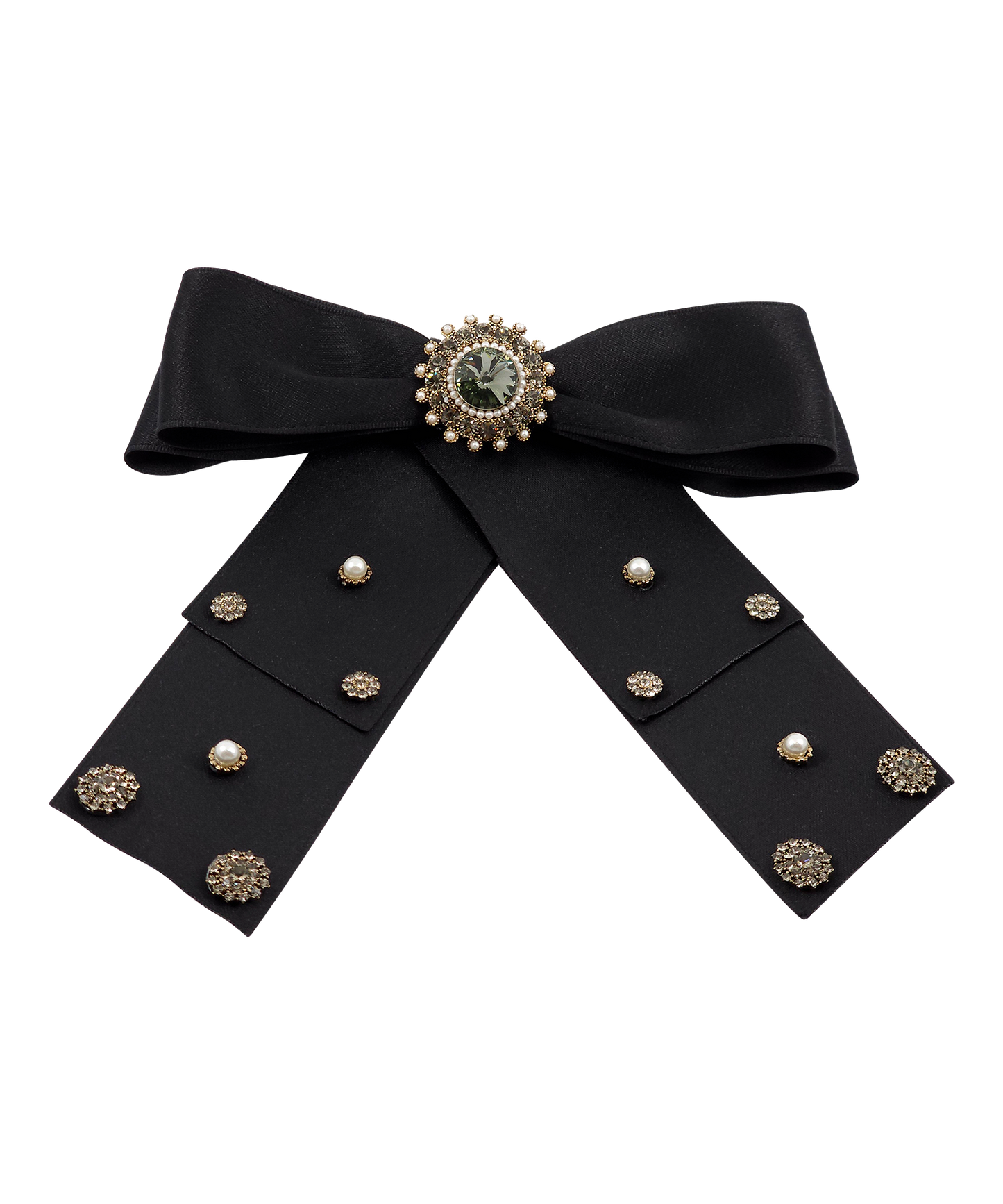 Nerori  Barrette クリスタル パール サテン ビック リボン バレッタ