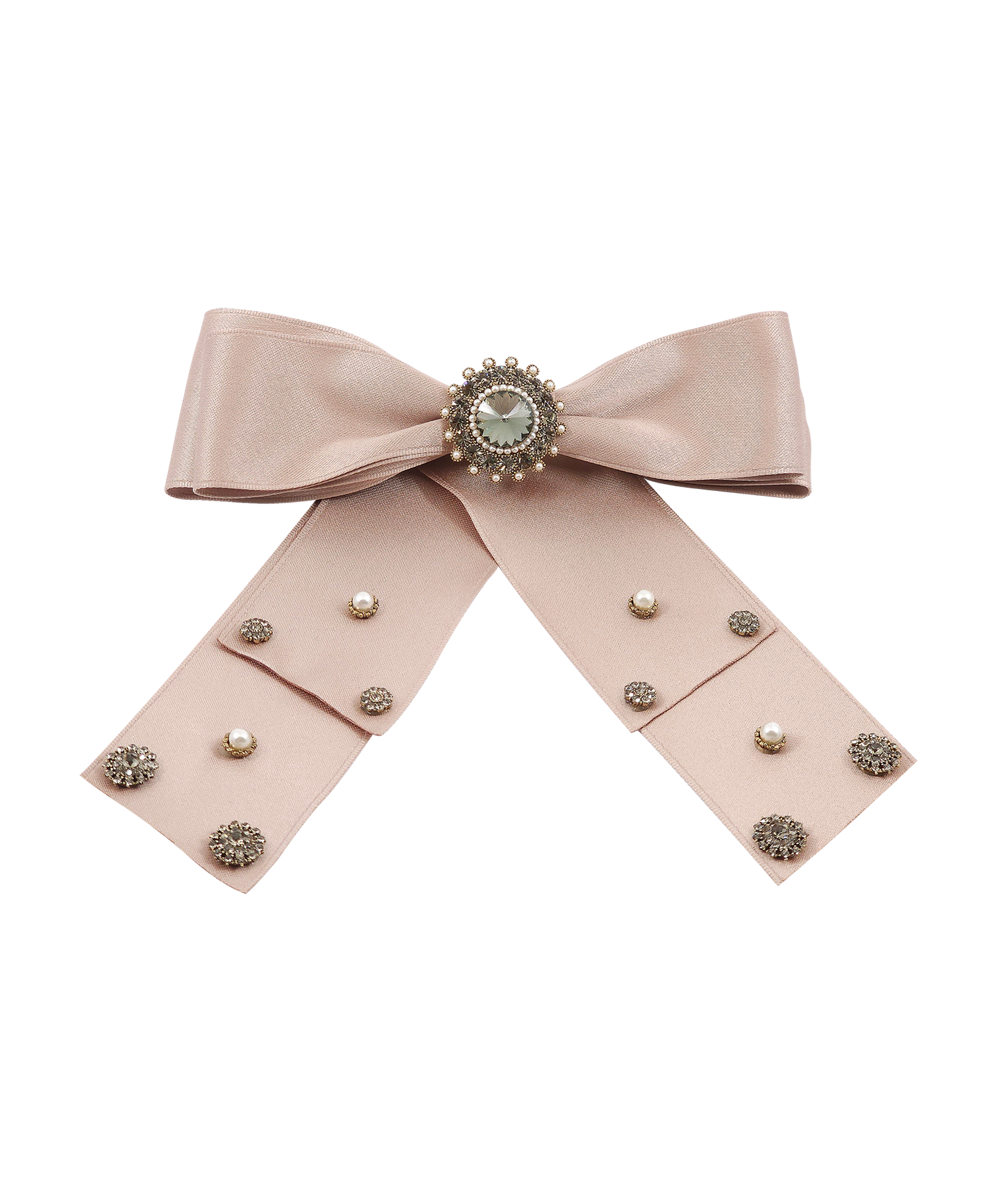 Nerori  Barrette クリスタル パール サテン ビック リボン バレッタ