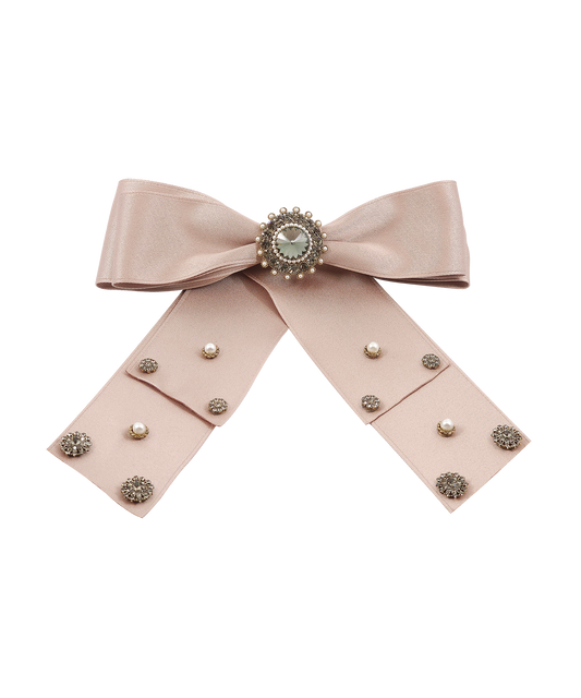 Nerori  Barrette クリスタル パール サテン ビック リボン バレッタ