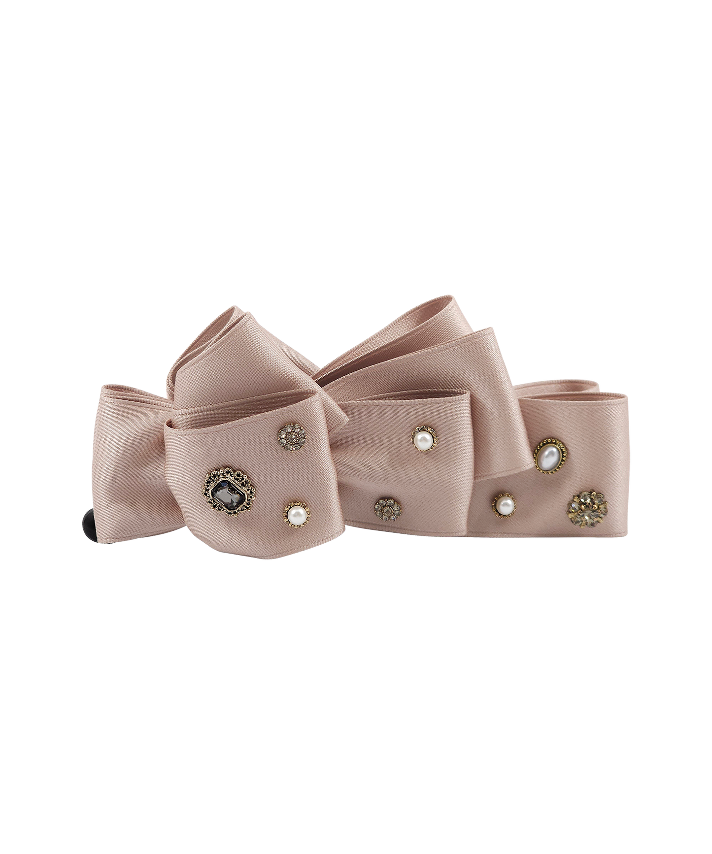 Nilda Banana Pin クリスタル パール サテン ビック リボン バナナクリップ