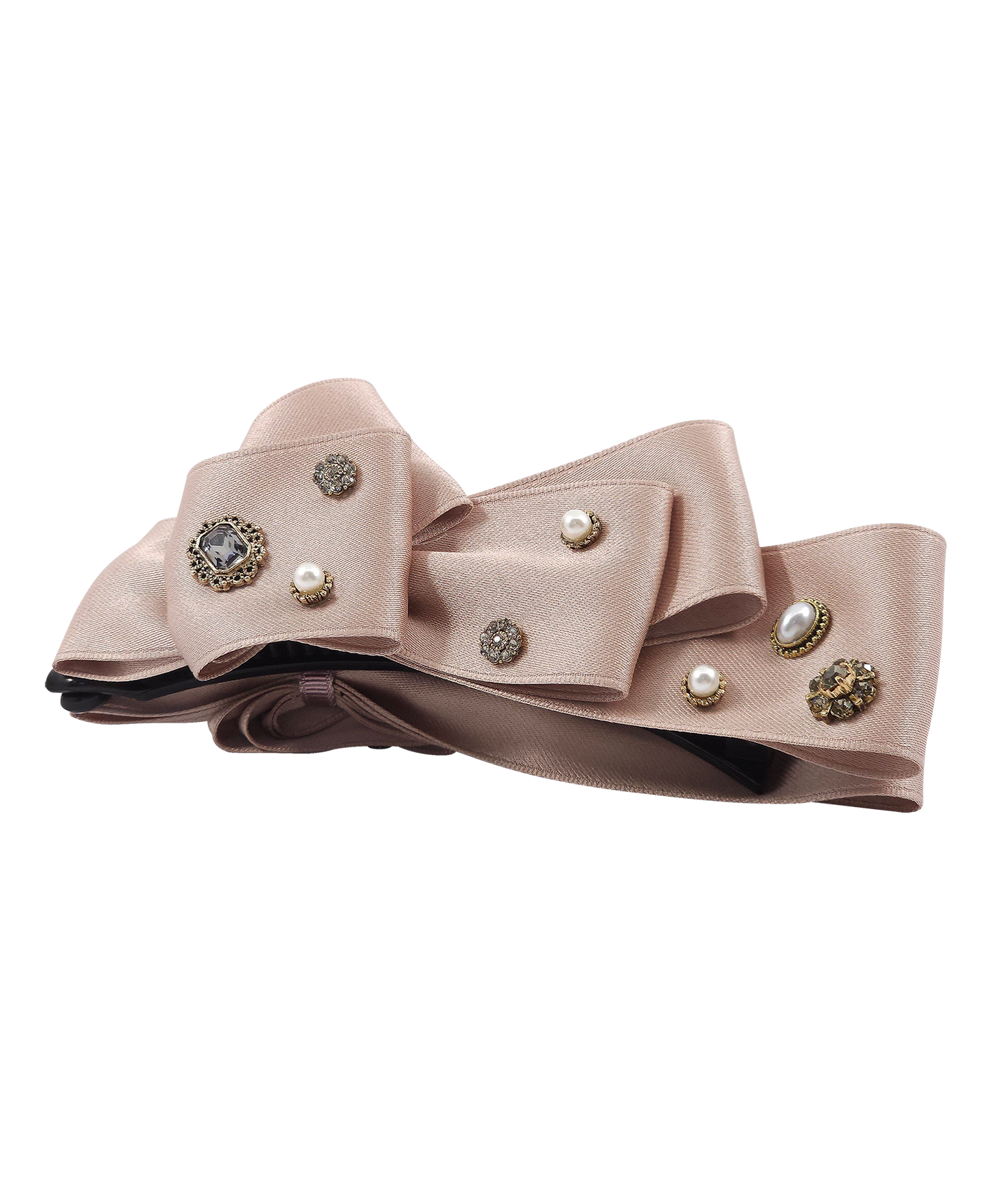 Nilda Banana Pin クリスタル パール サテン ビック リボン バナナクリップ