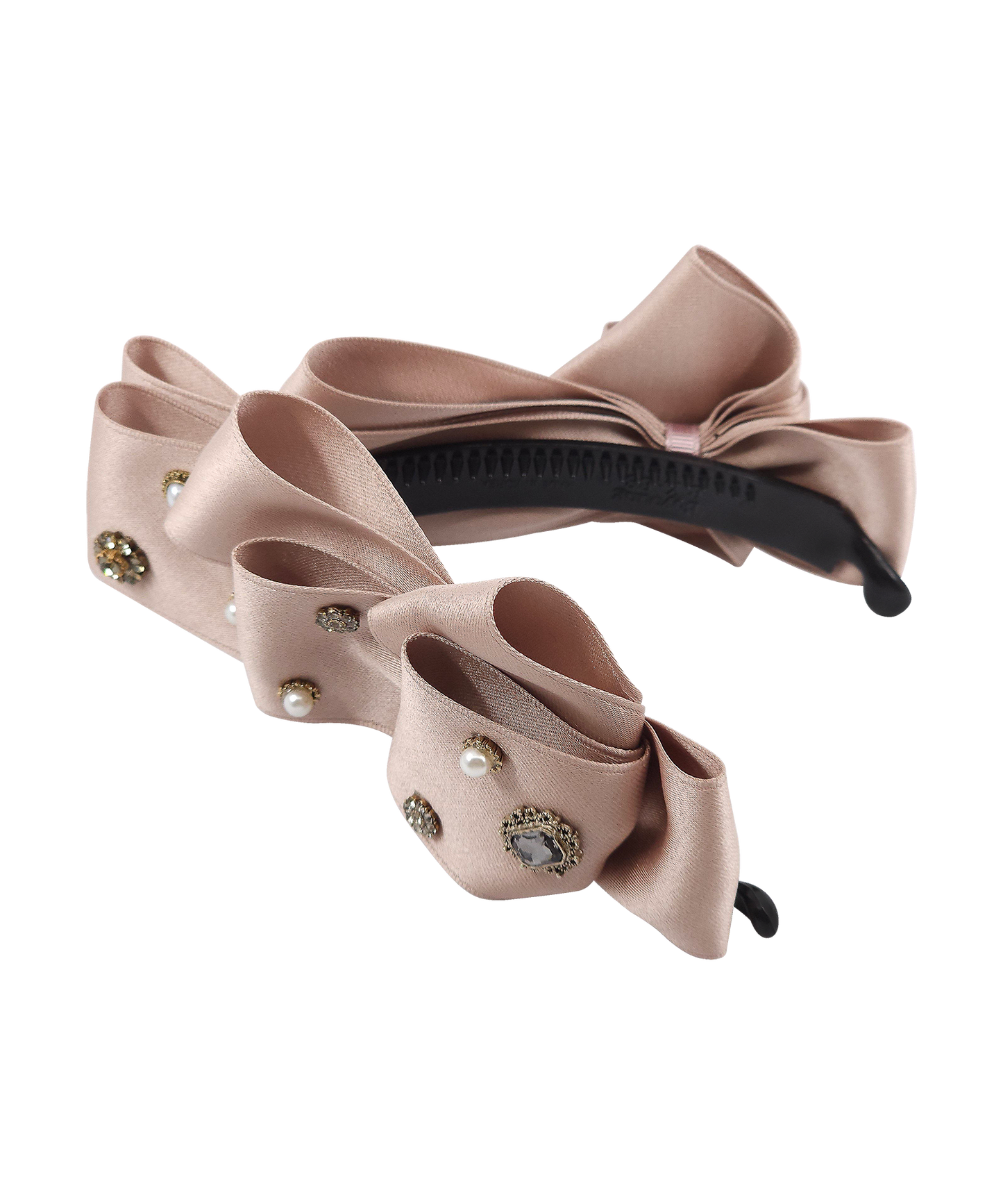 Nilda Banana Pin クリスタル パール サテン ビック リボン バナナクリップ