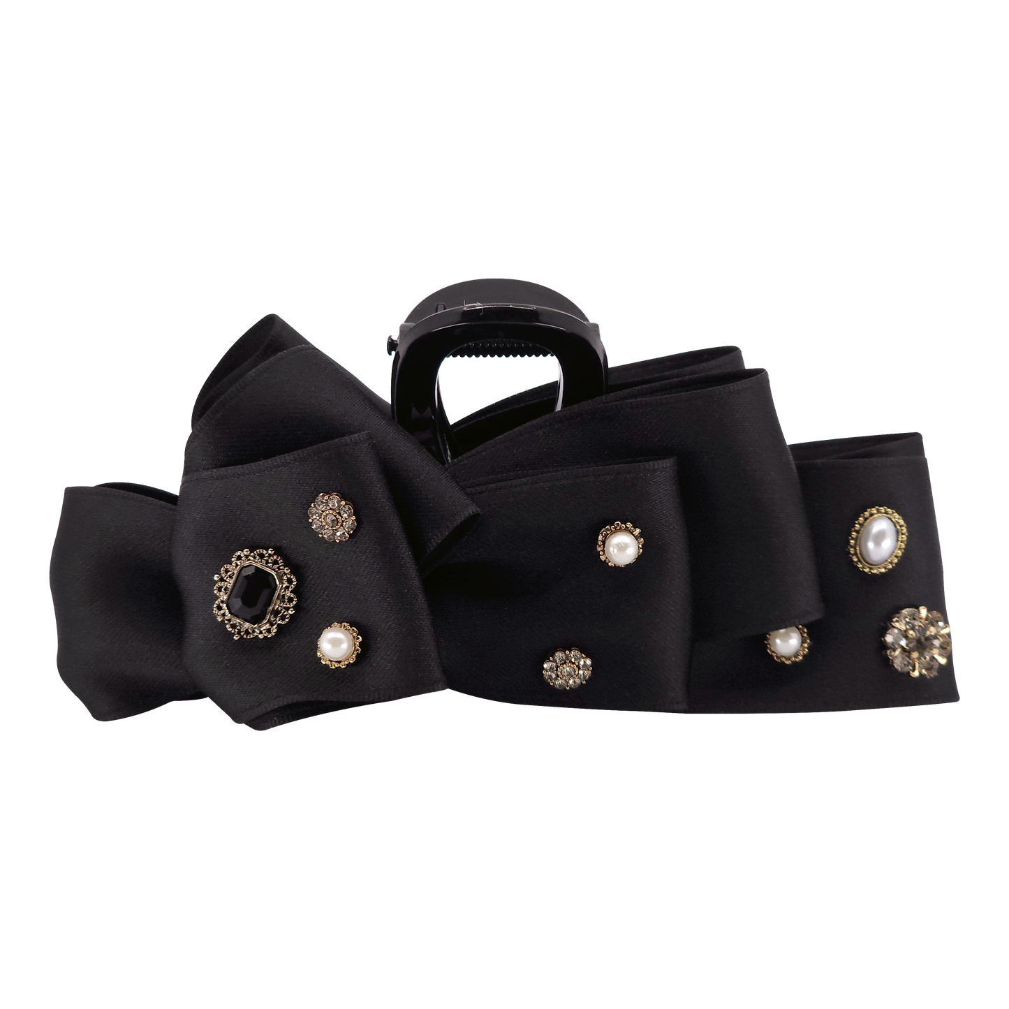 Nilda claw clip クリスタル パール サテン ビック リボン ヘアクリップ クローク