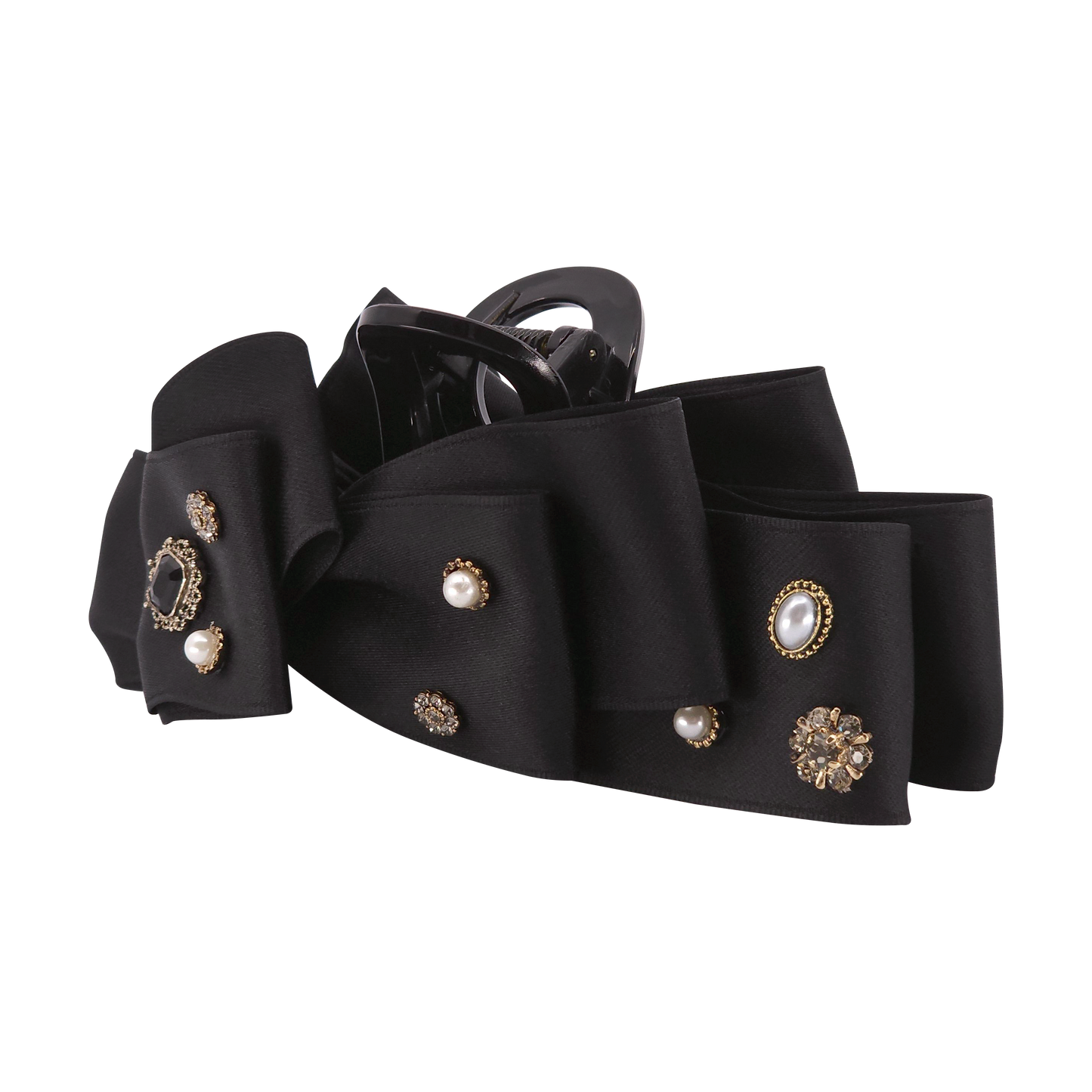 Nilda claw clip クリスタル パール サテン ビック リボン ヘアクリップ クローク