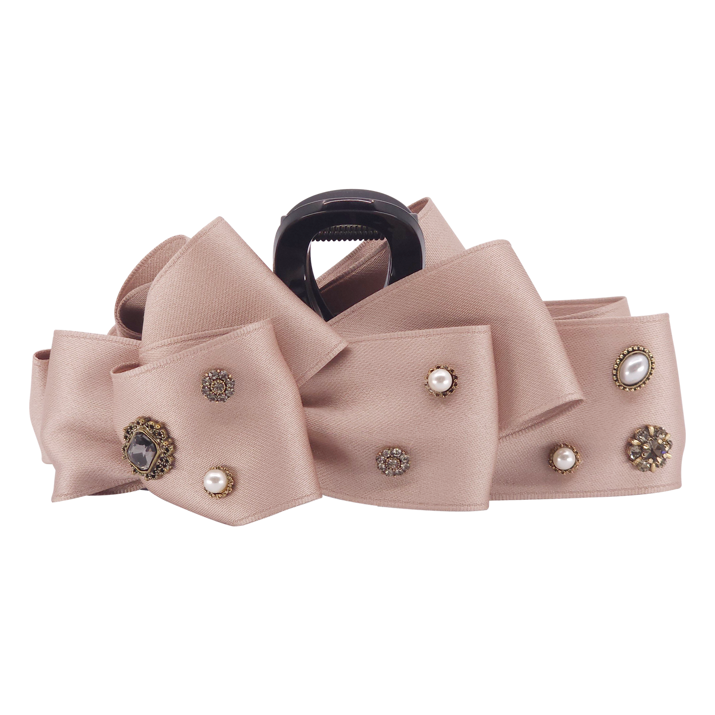 Nilda claw clip クリスタル パール サテン ビック リボン ヘアクリップ クローク