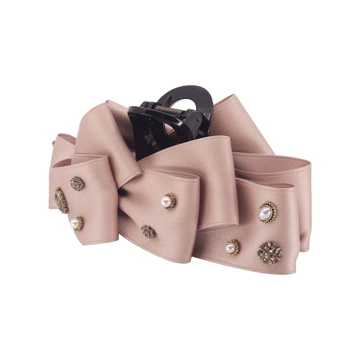 Nilda claw clip クリスタル パール サテン ビック リボン ヘアクリップ クローク