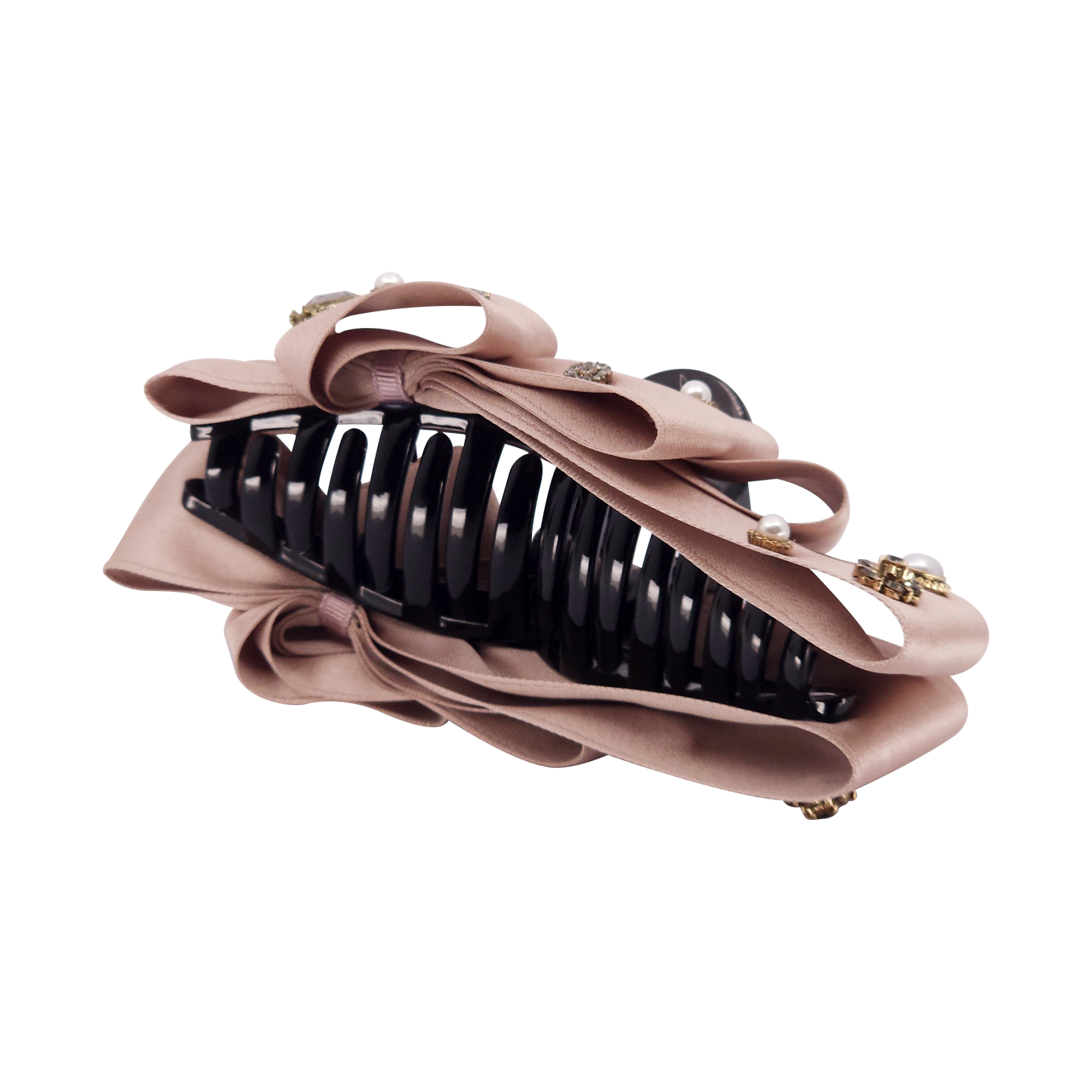 Nilda claw clip クリスタル パール サテン ビック リボン ヘアクリップ クローク