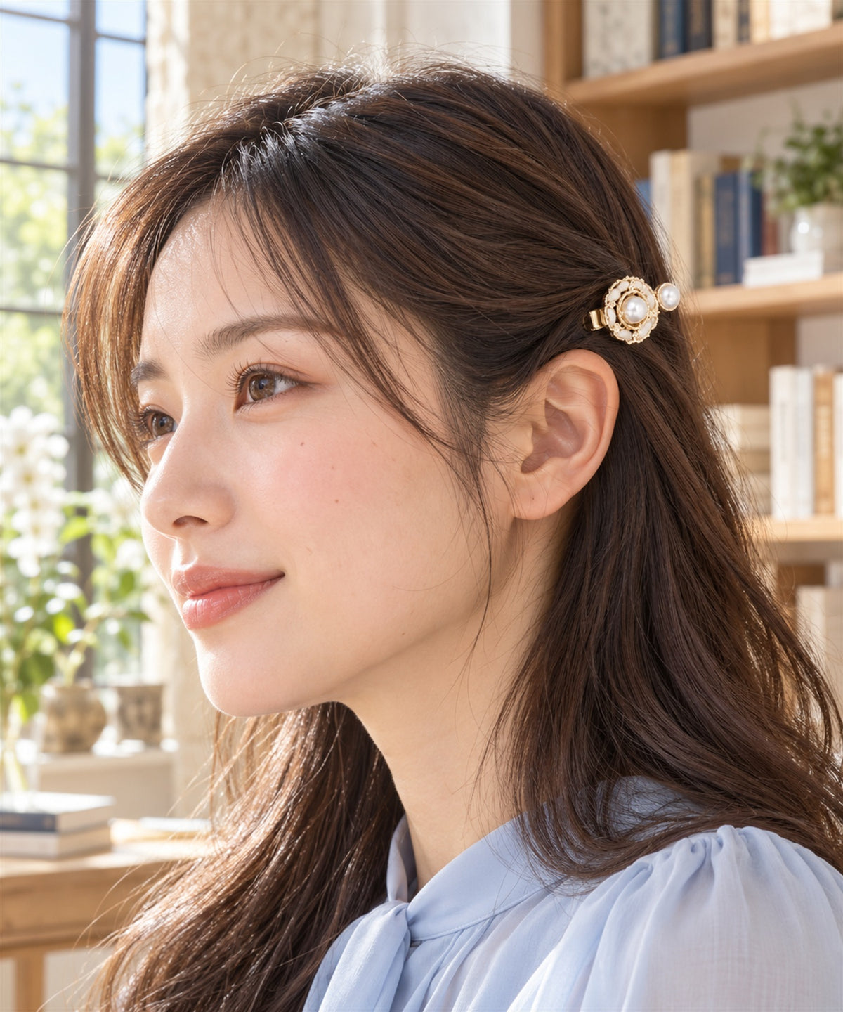 Luna ミニヘアクリップ アイボリー 1点使いの着用イメージ
