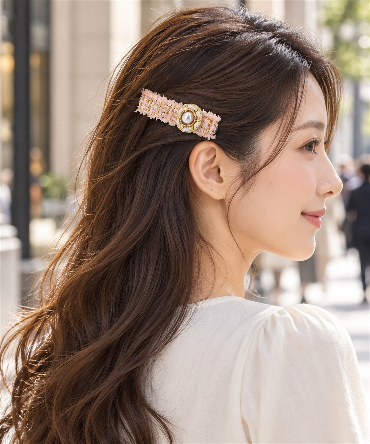 Melabianca Luna ルナ ツイード クリップピン ピンク 着用イメージ