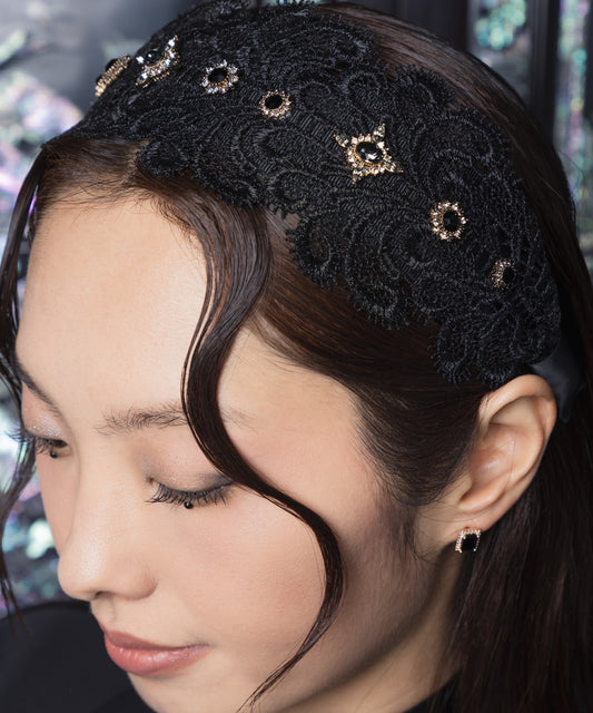 Eli Lace Hair Band カチューシャ メラビアンカ 韓国ヘアアクセサリー レース クリスタル 上品