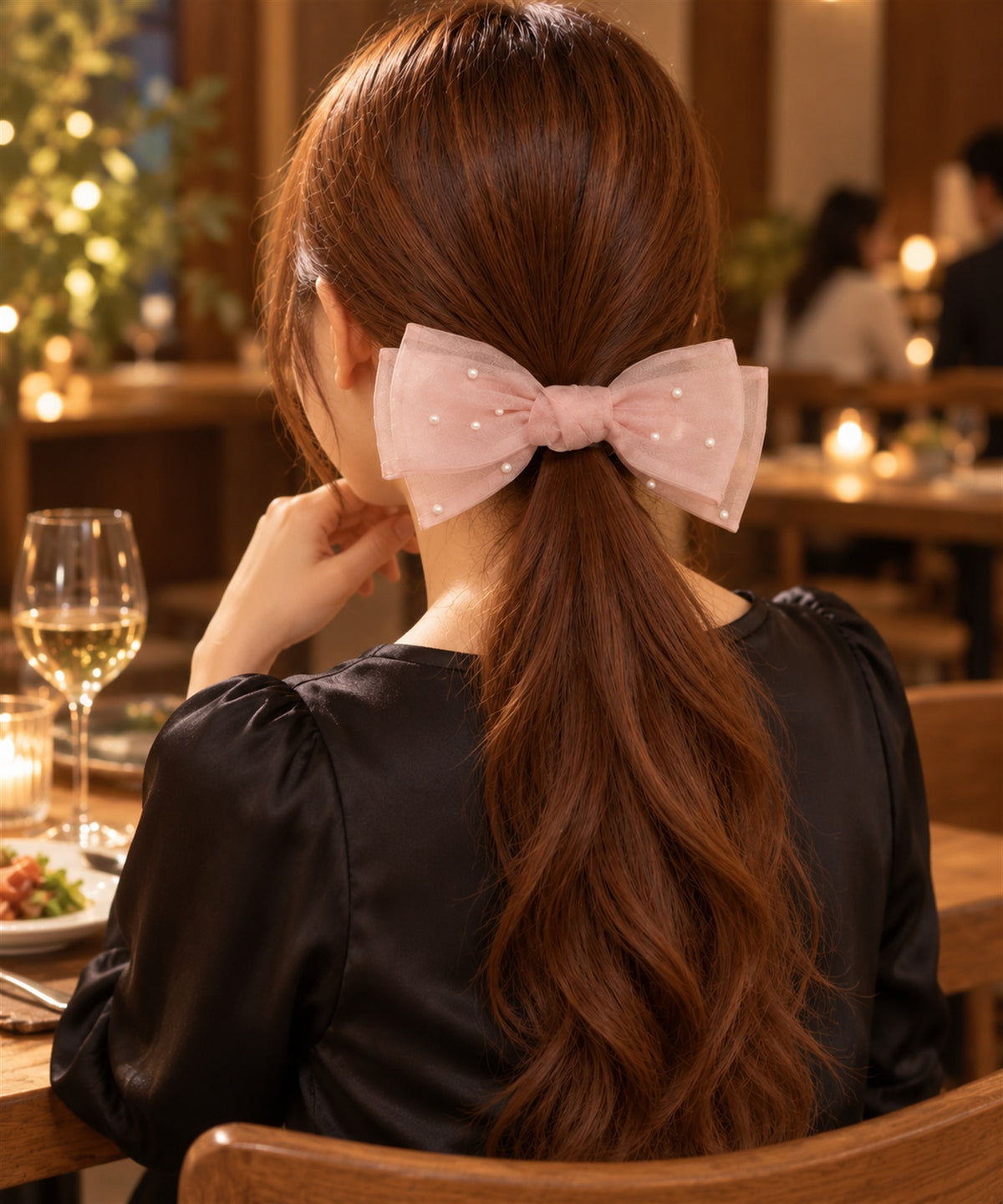 Melabianca Gianella ジャネラ ビッグリボン バレッタ ピンク 着用イメージ