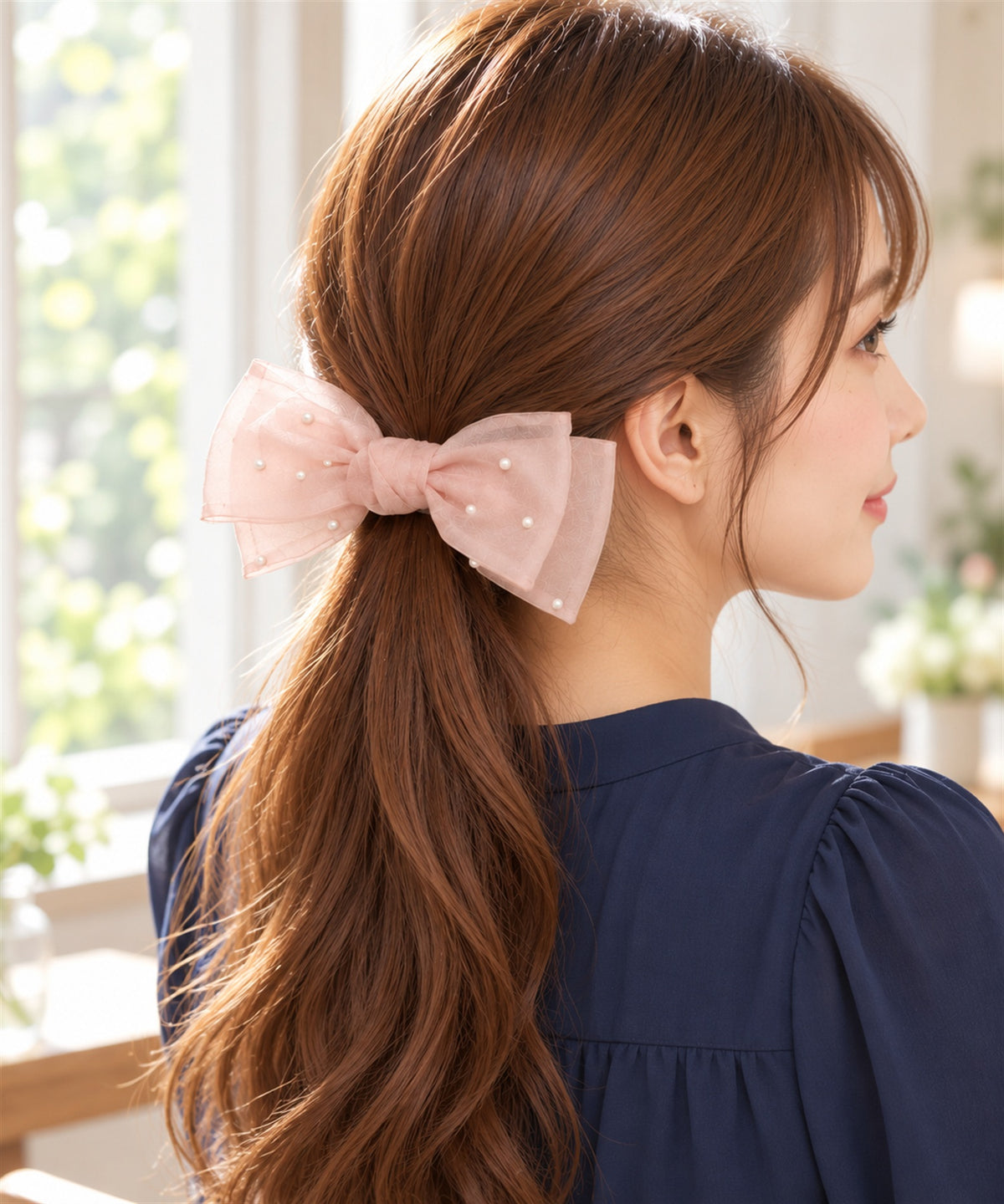 Melabianca Gianella ジャネラ ビッグリボン バレッタ ピンク 着用イメージ