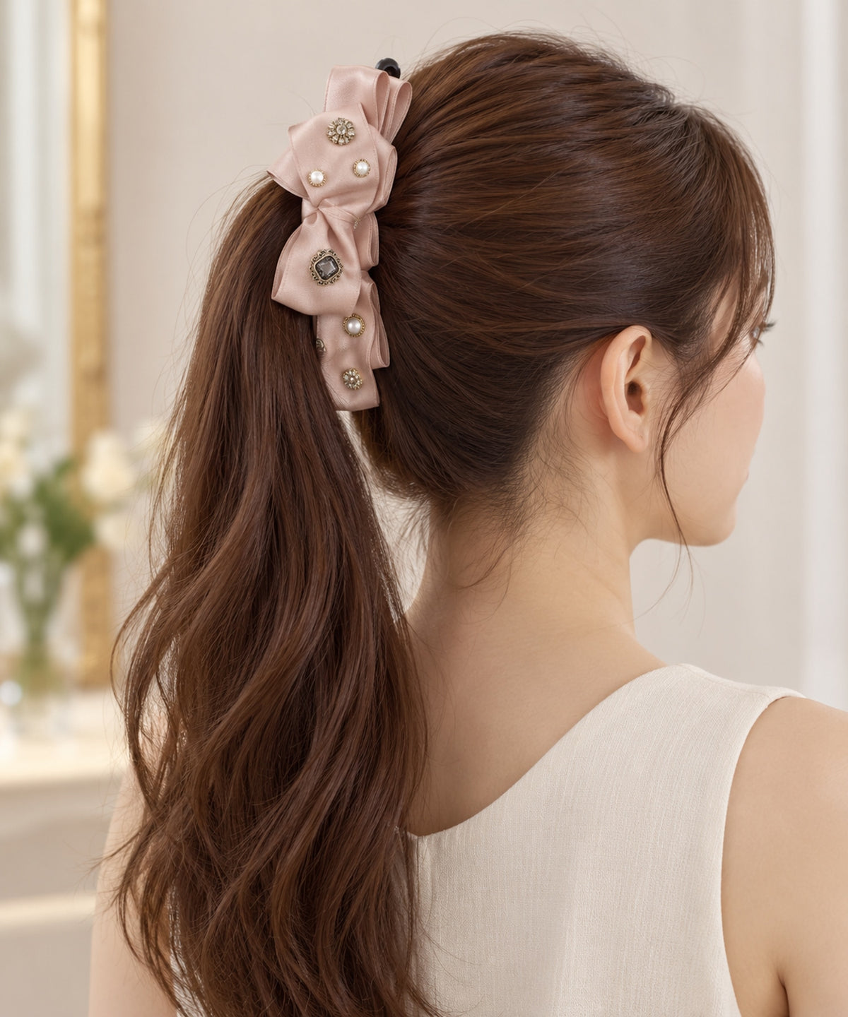 Melabianca Nilda ニルダ バナナクリップ ピンク 着用イメージ