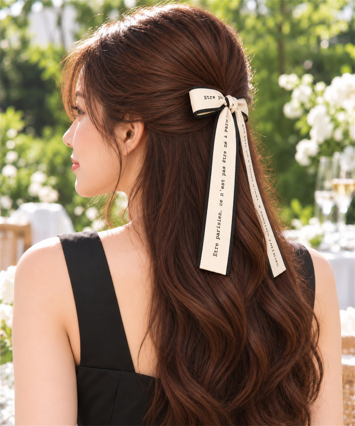 Maëlle ロングリボンバレッタ アイボリー ガーデンパーティーでの後ろ姿